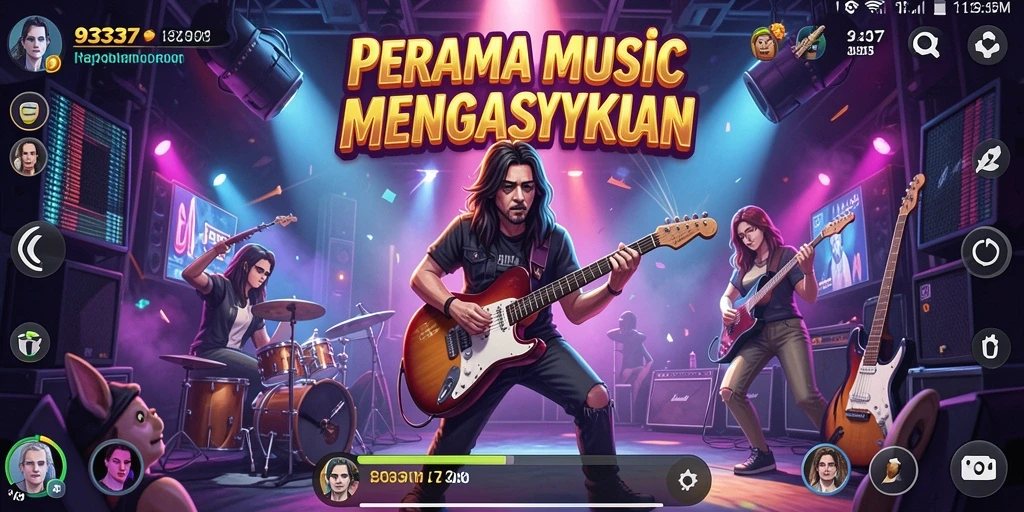 Tampilan gameplay <strong>93337</strong> menunjukkan pemain menikmati musik.