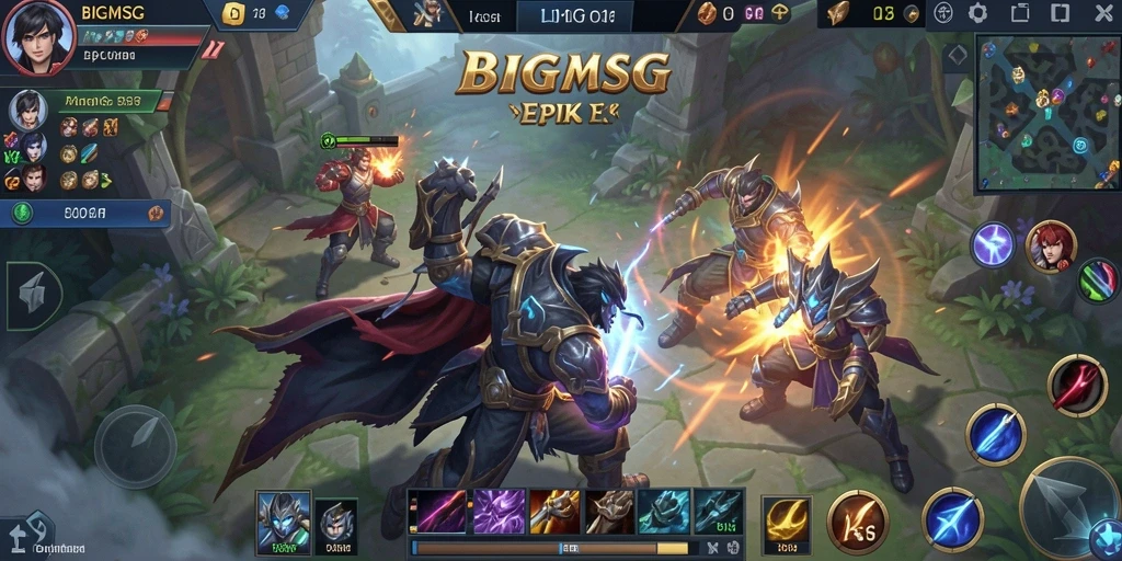 Screenshot gameplay BIGMSG menampilkan pertarungan seru dan karakter unik.