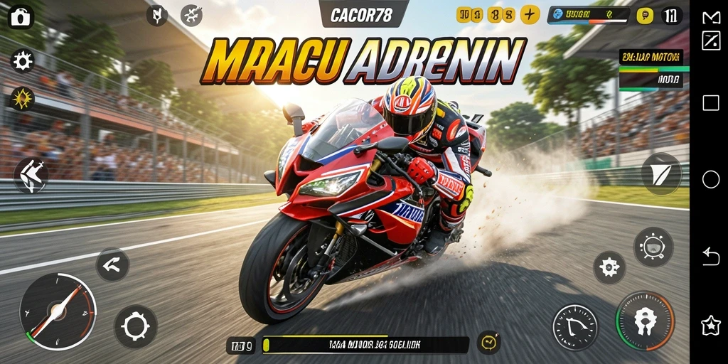 Screenshot gameplay CACOR78 menampilkan balapan motor yang seru dan intens.
