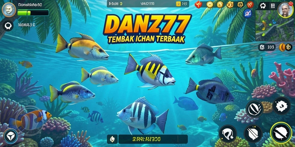 Tampilan gameplay seru dengan berbagai ikan untuk ditembak.