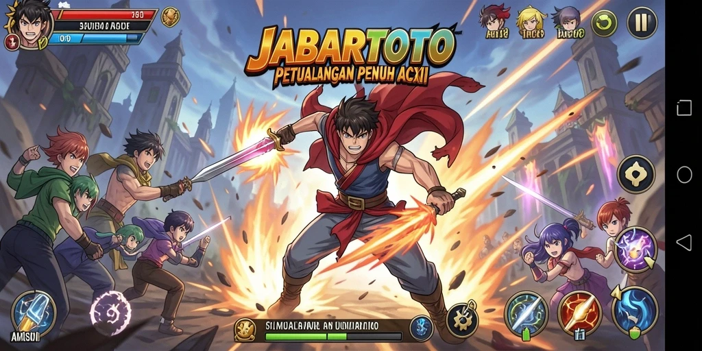 Screenshot gameplay JABARTOTO menampilkan karakter anime dalam aksi pertarungan.