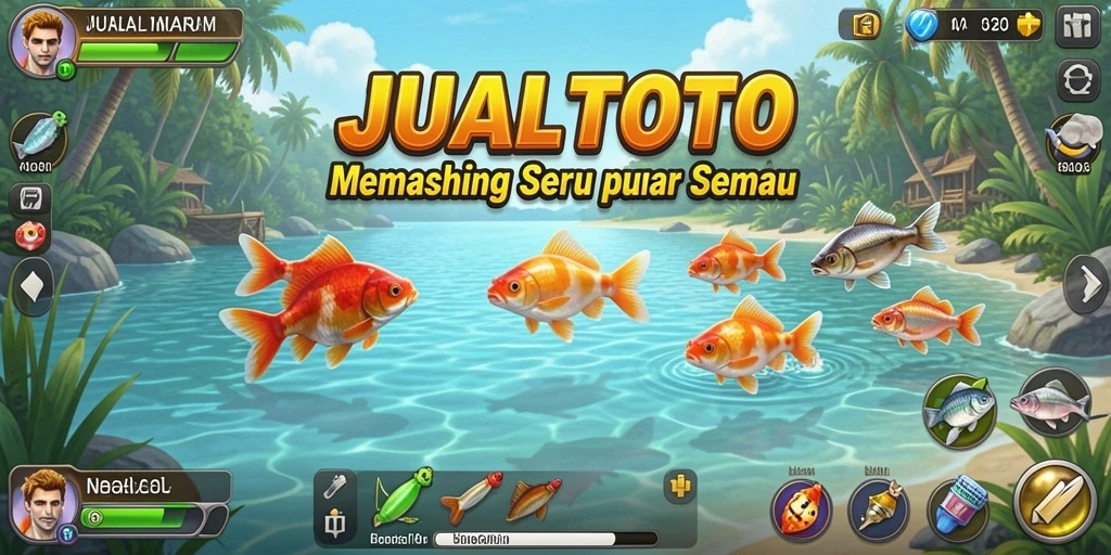 Screenshot utama JUALTOTO menampilkan aksi menangkap ikan dalam suasana yang menawan.