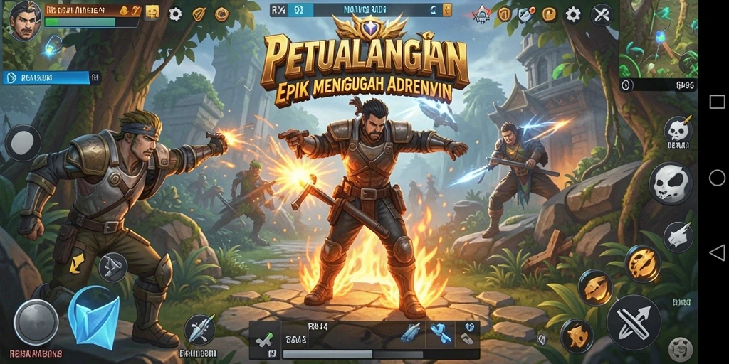 Screenshot utama RR44 menampilkan gameplay seru di dunia petualangan yang indah.